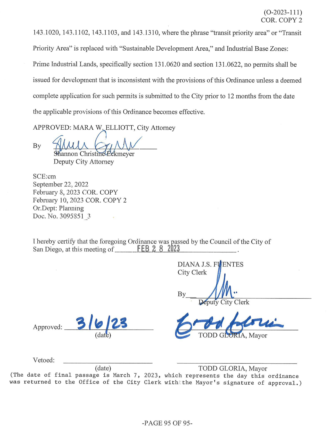 Ordinance signed by the Mayor on 3/6/23